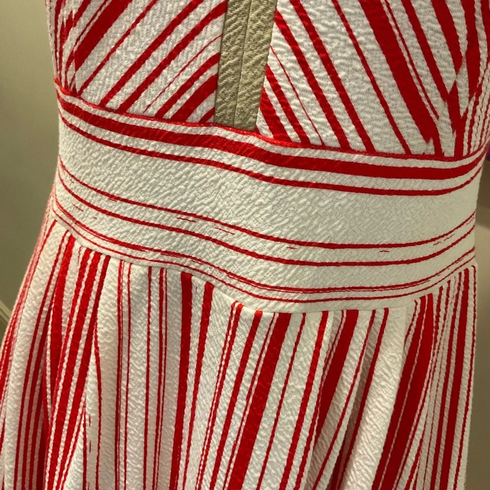Anthropologie Red and White Pleated Midi Dress - Picture 7 of 10